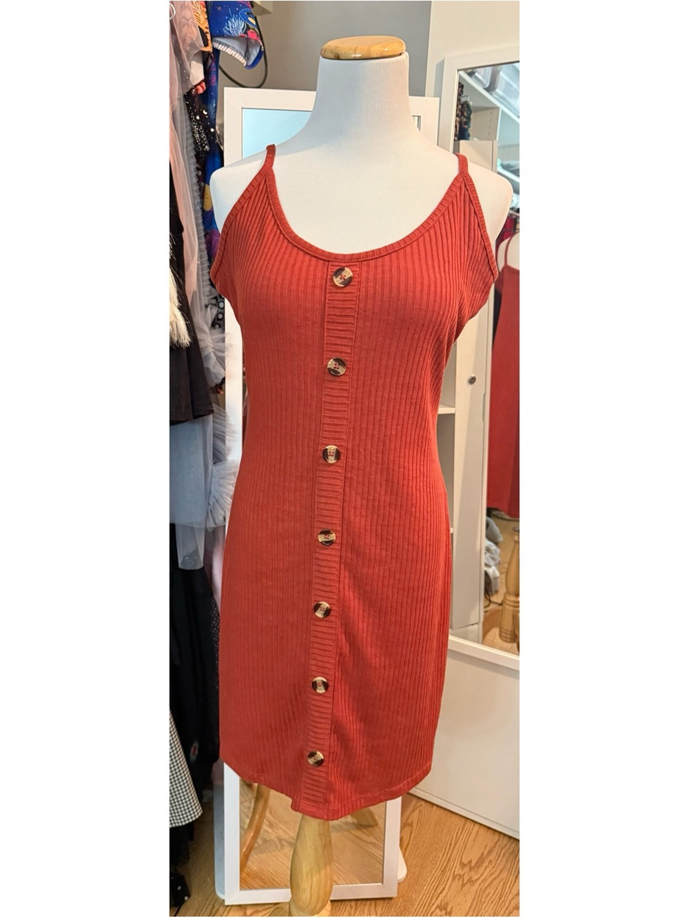 Ardene Rust Ribbed Button-Front Mini Dress Size Large